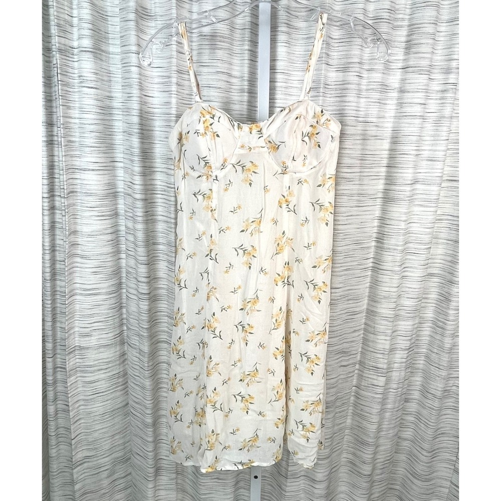 American Eagle Floral Bustier Mini Dress Cream Yellow XS Smocked Back‎ Sundress